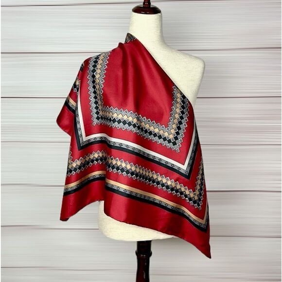 Red Silk Square Scarf by Golden Camel Hand Printed Hand Rolled - Picture 2 of 12
